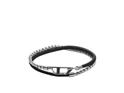 Diesel D Logo unisex náramek ocel a kůže DX1472040