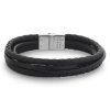 Rebel & Rose men's leather bracelet with safety clasp Full Metal Premium Combo Black