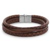 Rebel & Rose men's leather bracelet with safety clasp Full Metal Premium Combo Cognac