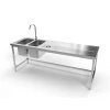 Nerezový výčepní stůl s odkapní vaničkou s ostřikem a dvěma dřezy