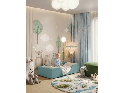 Detská postieľka čalúnená so zábranou 70x140 cm MOLLY modrá mäkká a bezpečná