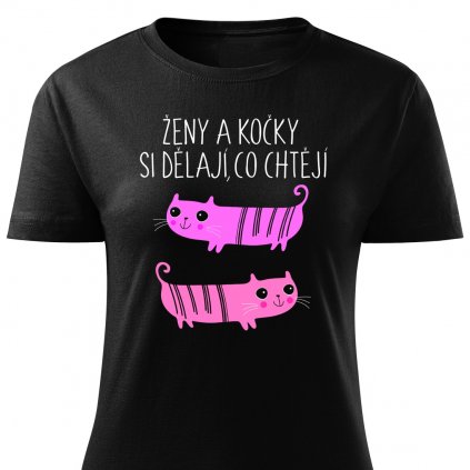 Dámské tričko Ženy a kočky černá