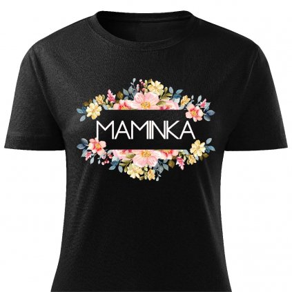 Dámské tričko Maminka s květinami černé