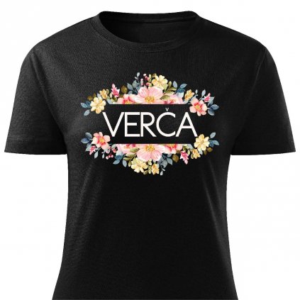 Dámské tričko Verča s květinami černé