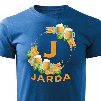 Pánské tričko Pivní věnec s monogramem a jménem Jarda modré