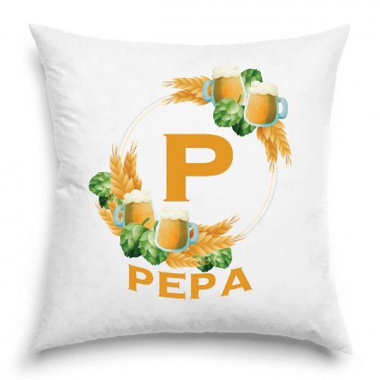 Polštář Pivní věnec s monogramem a jménem Pepa