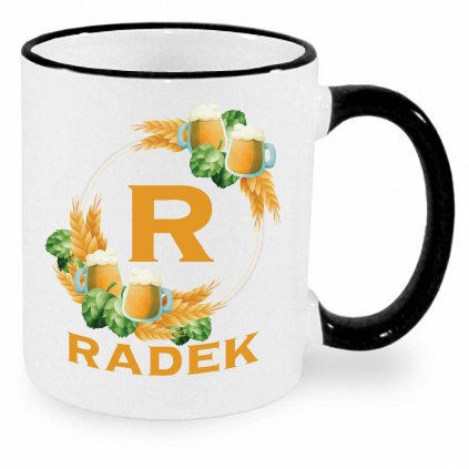 Hrnek Pivní věnec s monogramem a jménem Radek