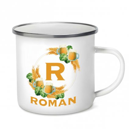 Plecháček Pivní věnec s monogramem a jménem Roman
