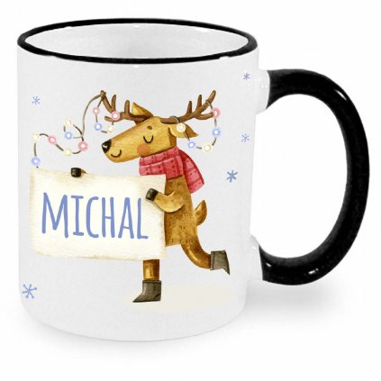 Vánoční hrnek Sob se jménem Michal černý