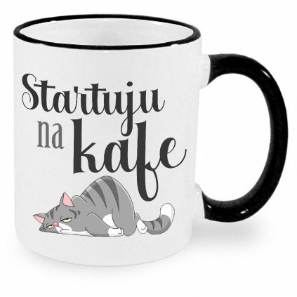 Hrnek Startuju na kafe s kockou černý