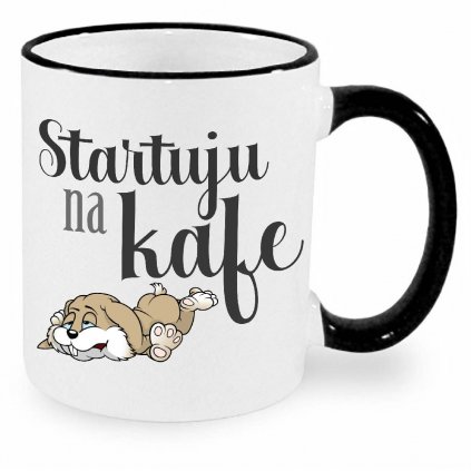 Hrnek Startuju na kafe se psem černý