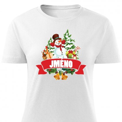 Dámské tričko Vánoční sněhulák se Jménem na přání bílé