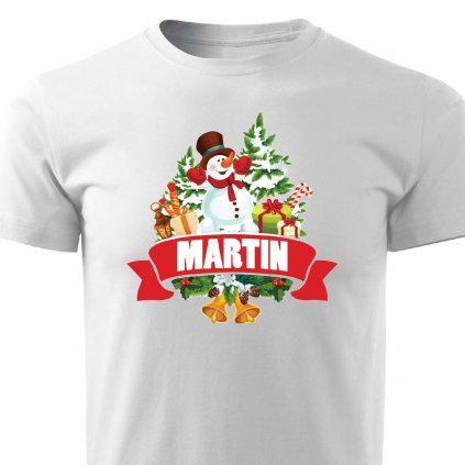 Pánské tričko Vánoční sněhulák se jménem Martin bílé