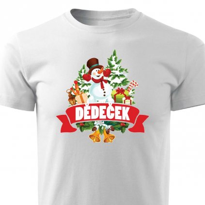 Pánské tričko Vánoční sněhulák pro dědečka bílé