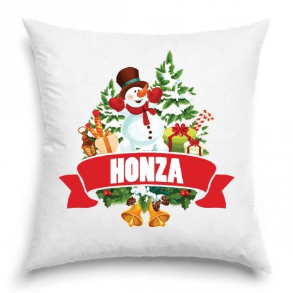 Polštář Vánoční sněhulák se jménem Honza