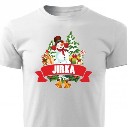 Pánské tričko Vánoční sněhulák se jménem Jirka bílé