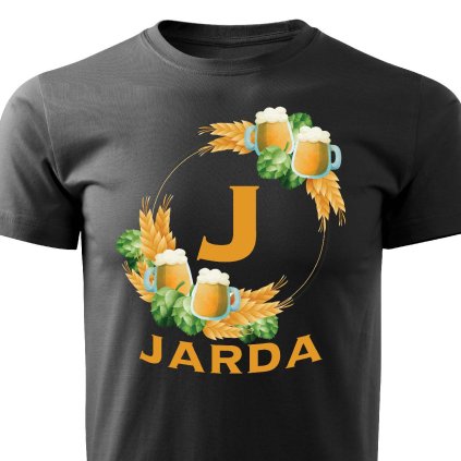 Pánské tričko Pivní věnec s monogramem a jménem Jarda černé
