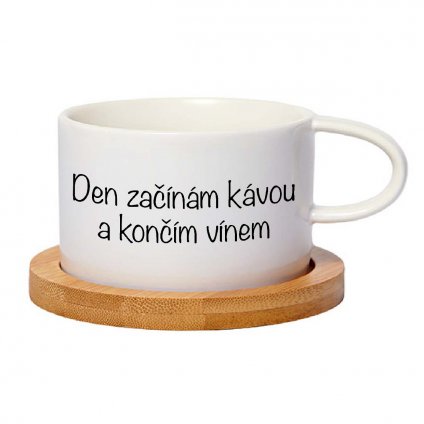 Hrnek makronka Den začínám kávou a končím vínem bílý