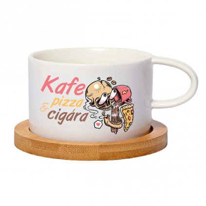Hrnek makronka Kafe, pizza a cigára bílý 2