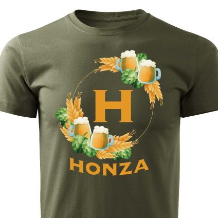 Pánské tričko Pivní věnec s monogramem a jménem Honza vojenské