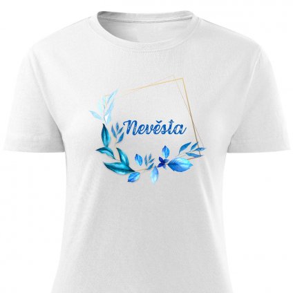 Dámské tričko Nevěsta - modrý čtverec bílé
