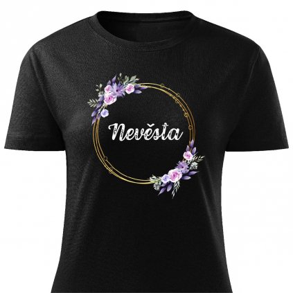 Dámské tričko Nevěsta - věneček fialový černé