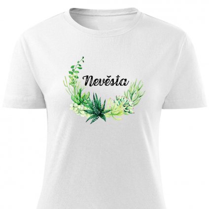 Dámské tričko Nevěsta - květiny zelené bílé