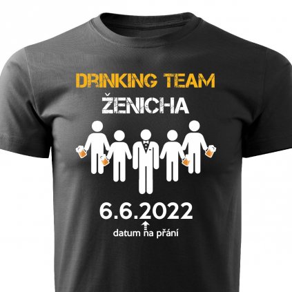 Pánské tričko Drinking team ženicha černé