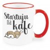 Hrnek Startuju na kafe se psem červený