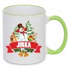 Vánoční hrnek Vánoční sněhulák se jménem Jirka zelený
