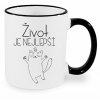 Hrnek Život je nejlepší s kočkou černý