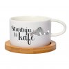 Hrnek makronka Startuju na kafe s kockou bílý
