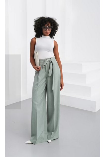 Sante Striped Waist Belt Palazzo Pants mentol lenacofashion