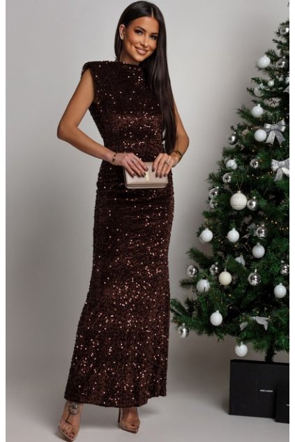 Brown long evening sequin dress Lenacofashion II