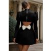 Elegant Black A Line Mini Dress With Puff Long Sleeves lenacofashion