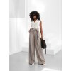 Striped Waist Belt Palazzo Pants Stone lenacofashion