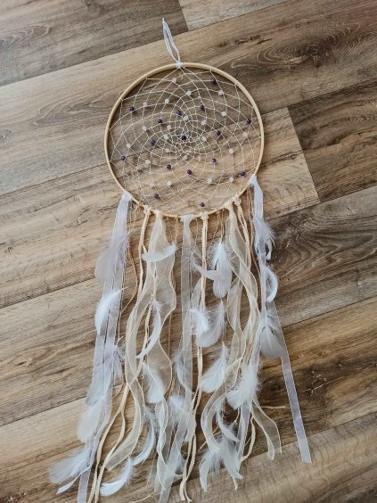 Velký lapač snů - NĚHA - 40 cm - růženín, křišťál, ametyst