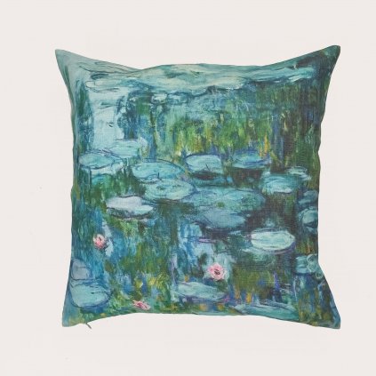 Lněný, luxusní, povlak na polštář , 45x45 cm, Claude Monet Lekníny / Lilies