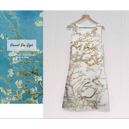 Šaty midi Vincent Van Gogh Almond Blossom - bílá edice Br (Velikost EU 50)