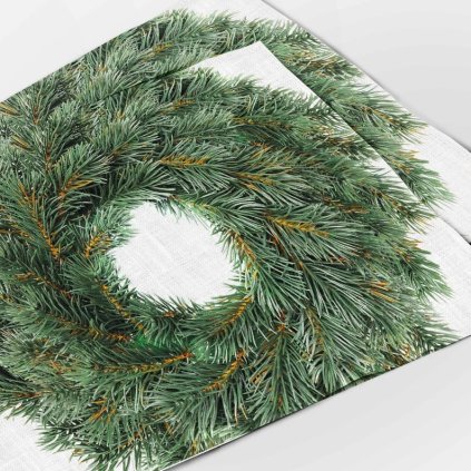 Lněné prostírání 48x32 cm Věnec ze smrkových větví/ Wreath of fir branches