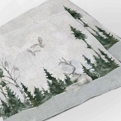 Lněné prostírání 48x32 cm Divoká zimní krajina/ Wildlife Winter Landskape