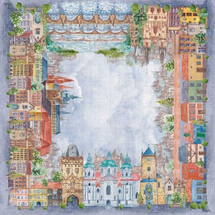 Lněný, luxusní, ubrus Barevná Praha/ Colourfull Praque (Rozměr ubrusů 70x70 cm)