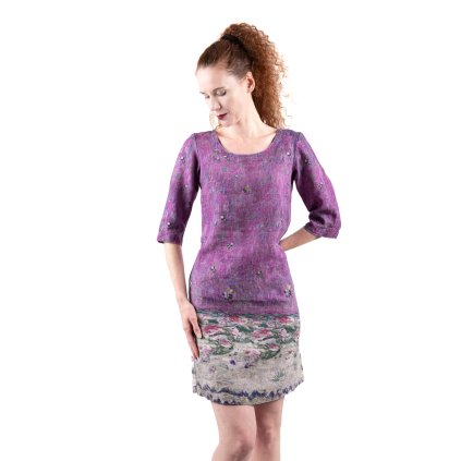 Podzimní šaty midi 100% Len Gustav Klimt Mada Primavesi Dl (Velikost EU 54)