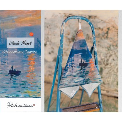 Lněná utěrka 70x45 Claude Monet Impression sunrise / Imprese východ slunce