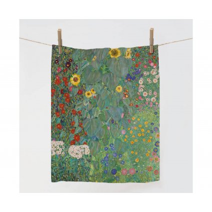 Lněná utěrka 70x45 Gustav Klimt Květinová zahrada / Flower Garden