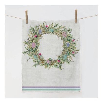 Lněná utěrka 70x45 Velikonoční Věnec/ Easter Wreath