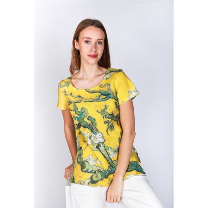 Lněné tričko Vincent Van Gogh Almond Blossom verze žlutá