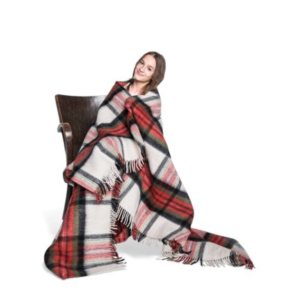 Přikrývka 100% vlna Merino v tartanu