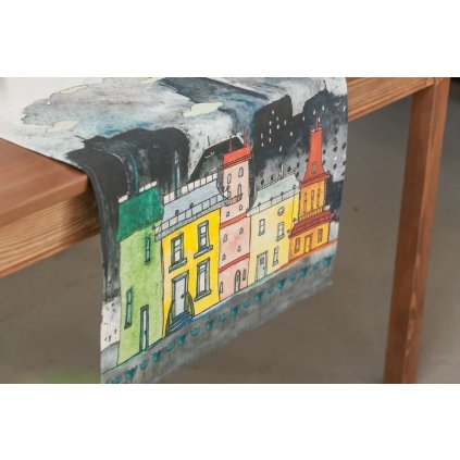 Běhoun na stůl Barevné domečky / Colourful Houses