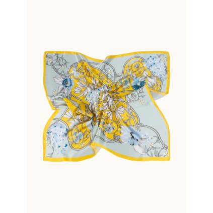 Hedvábný šátek „Zahrada ve žlutém“ – 70 × 70 cm, 100% morušové hedvábí_1